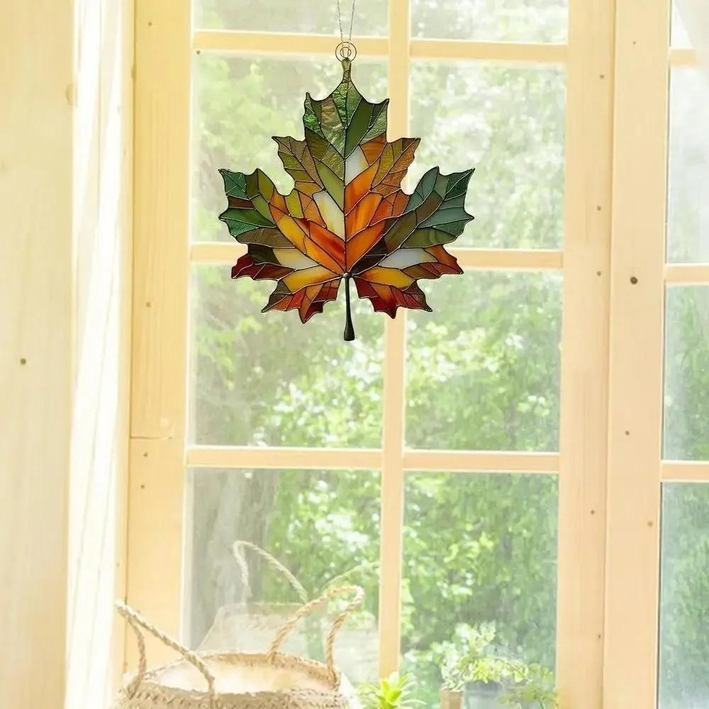 Acrylic Maple Leaf Light Catcher 2D Flat Design Classic Style Maple Leaf Hanging Ornament Wall Hanging Stained Leaf Decorations