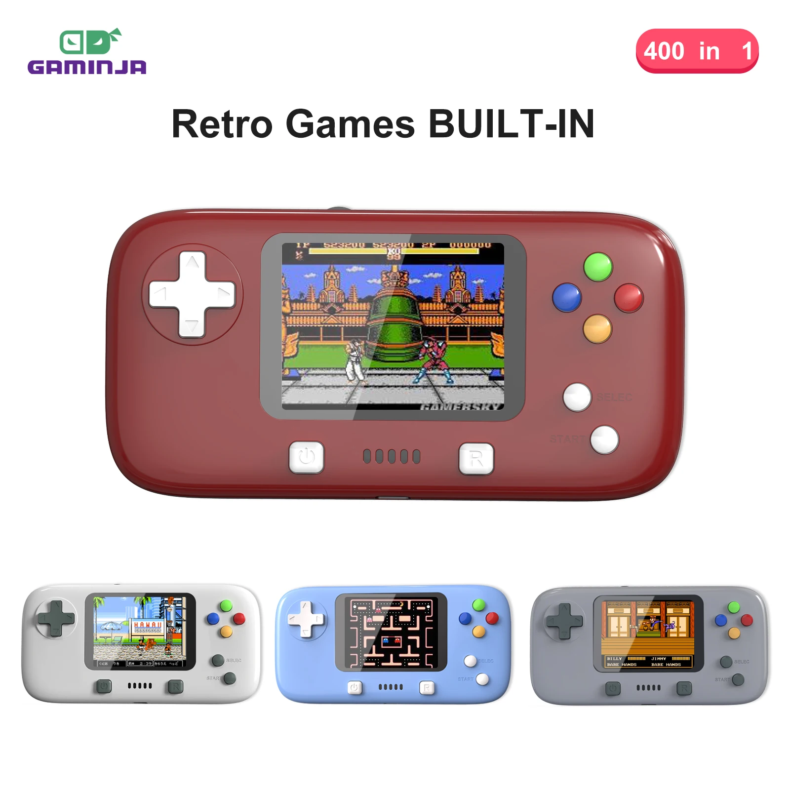 GAMINJA GC76 400 IN 1 Classic Games Handheld Pocket Game Console 2.8inch Video Game Console Portable Handheld Game for Kids Gift