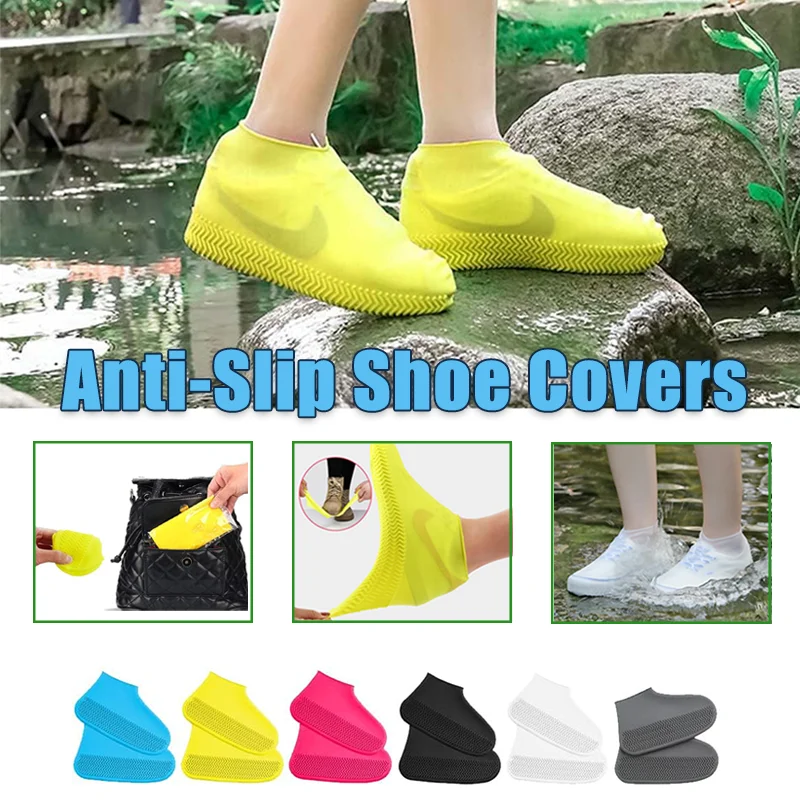 1 Pair Waterproof Non-slip Silicone Rain Shoes High Elastic Rain Boots Reusable Overshoes Boot Cover Unisex Shoes Accessories