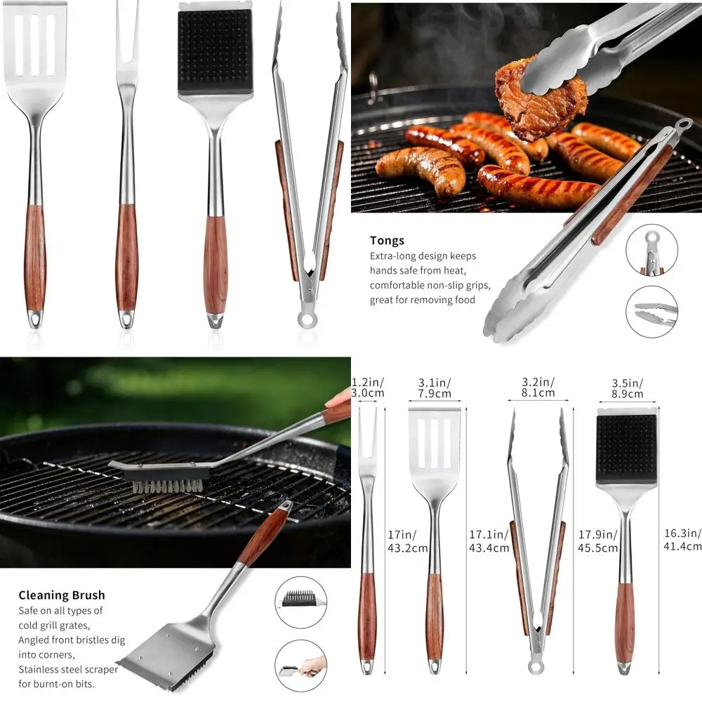 

Premium Rosewood BBQ Tool Set: Spatula, Fork, Brush, Tongs for Outdoor Grilling and Barbecues - Perfect Gift for Men