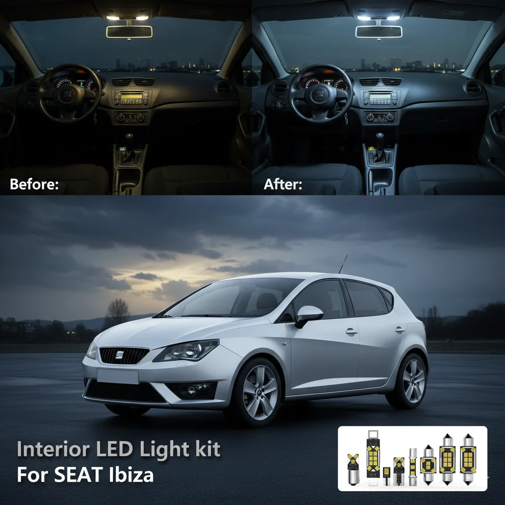 

Комплект светодиодных ламп для салона автомобиля SEAT Ibiza MK2 MK3 MK4 MK5 6K 6L 6J 6P 6F (хэтчбек, универсал) 1993-2020, белый свет, Canbus