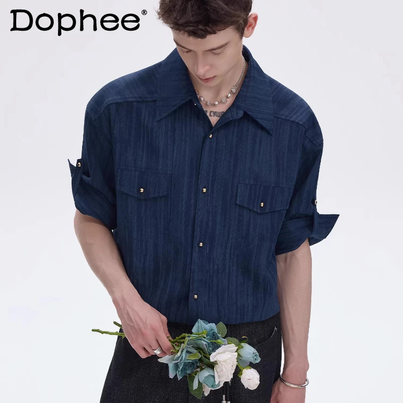 

Fashion Lapel Striped Solid Color Short-sleeve Shirts Men's 2026 Summer New Loose Comfort Shirts Simple Handsome Breathable Tops