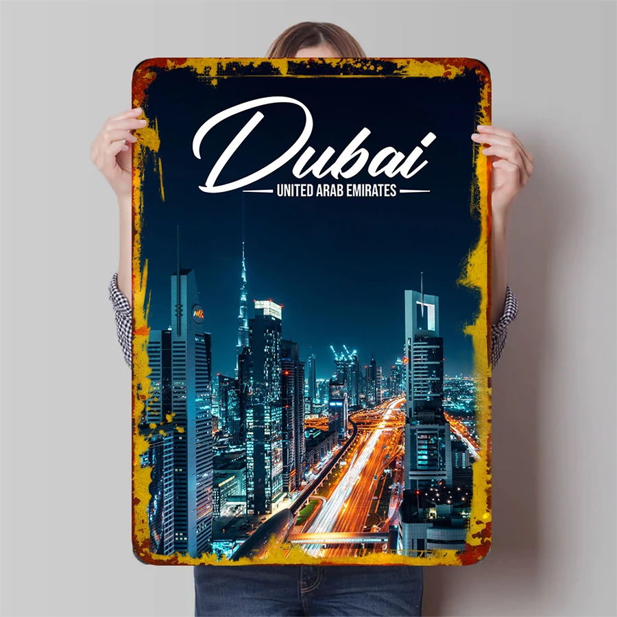 Home Office Dubai - Dubai Skyline Night View Metal Wall