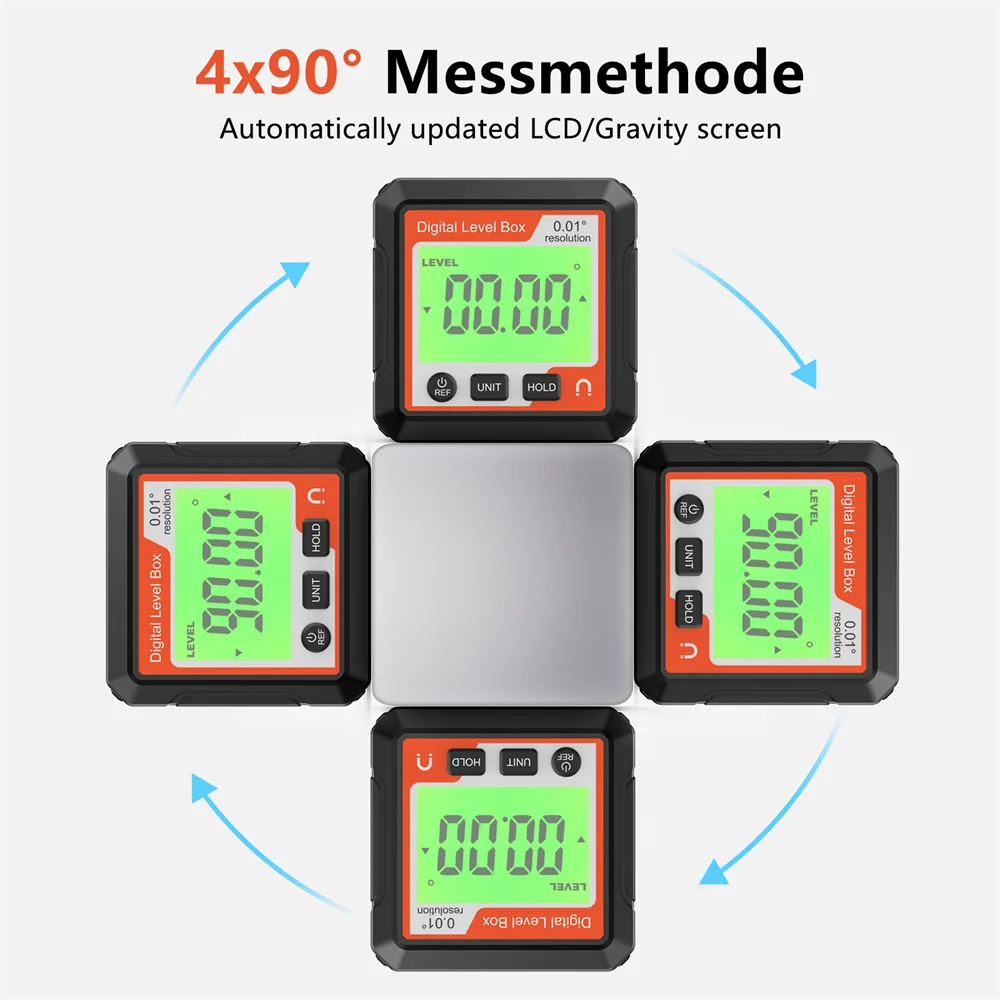 4 x 90° Digital Level Angle Gauge LCD Magnetic Angle Finder Inclinometer Mini Electronic Protractor Inclinator Level Meter