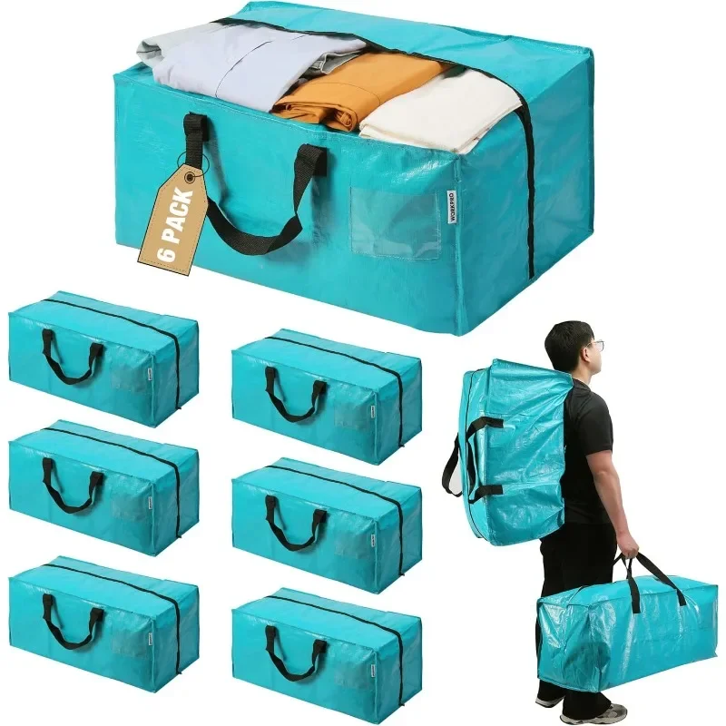 6 Pack Extra Large Moving Bags with Zippers & Carrying Handles Backpack Straps, Heavy-Duty Storage Tote for Space Saving