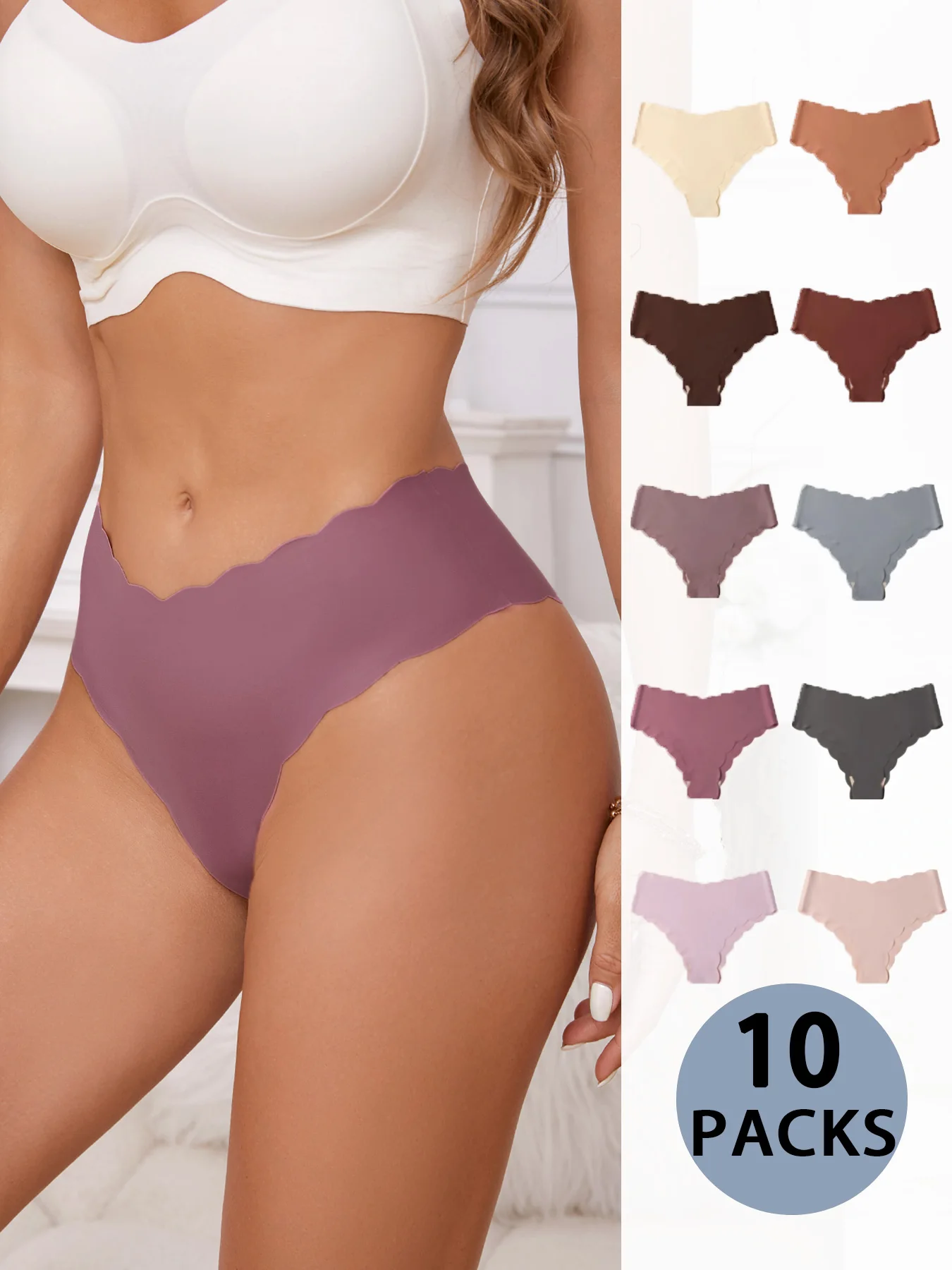 

10 pairs of wavy edges, comfortable ice silk seamless women's underwear