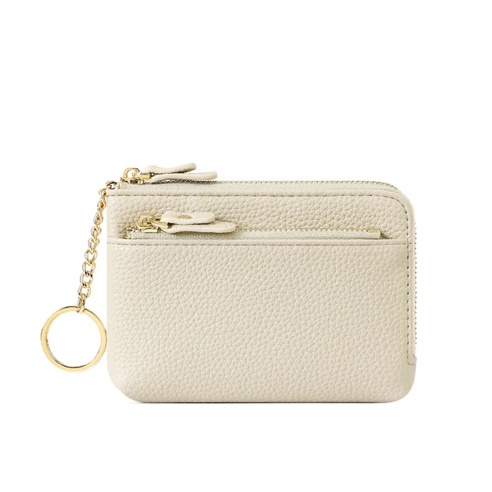 

Cute Leather Coin Purse Multi Card Slots Zipper Closure Keychain Wallet Solid Color Multi Functional Card Case Ladies