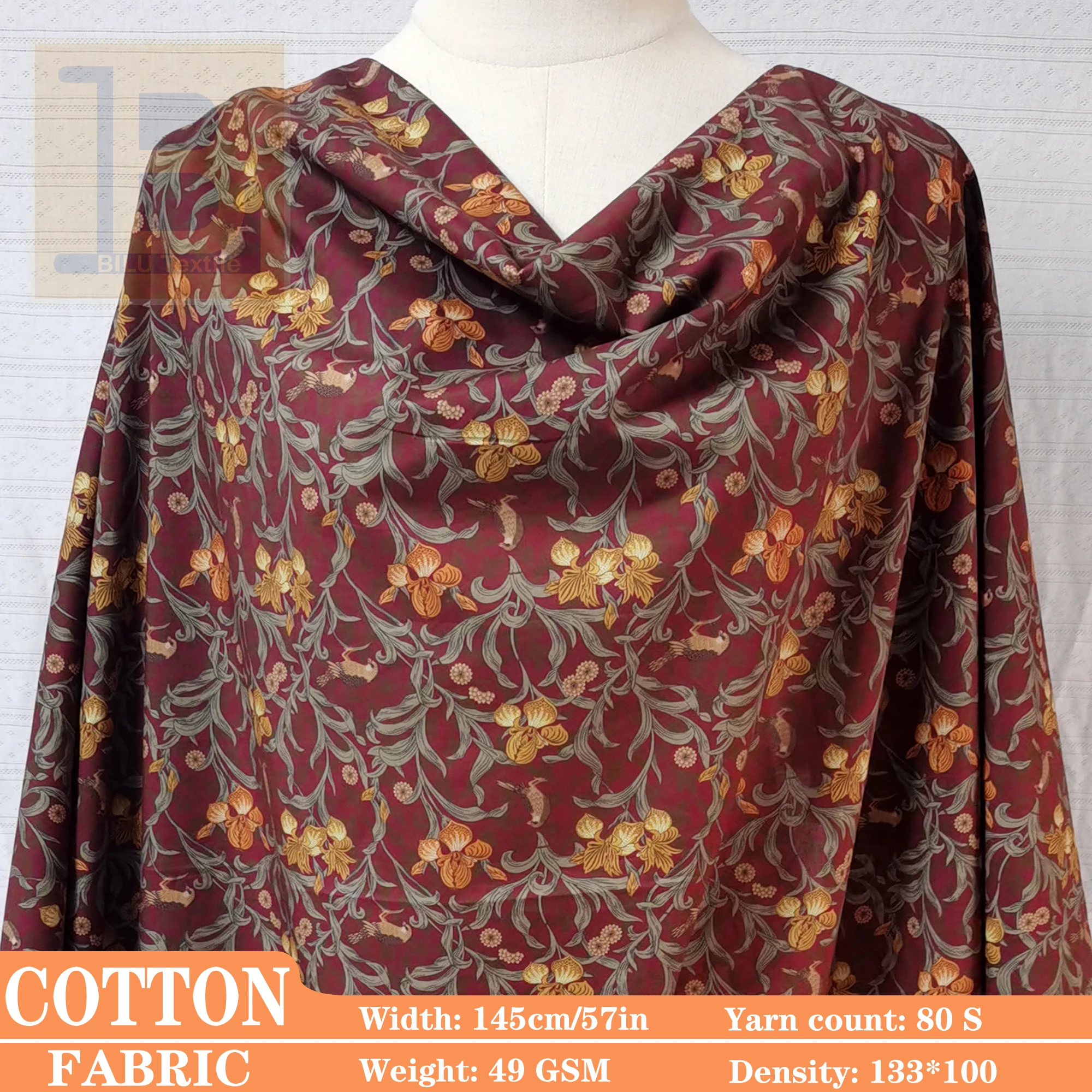 

Cotton Fabric, Like Liberty Morris Style for Dresses shirt DIY Sewing Designer Cloth