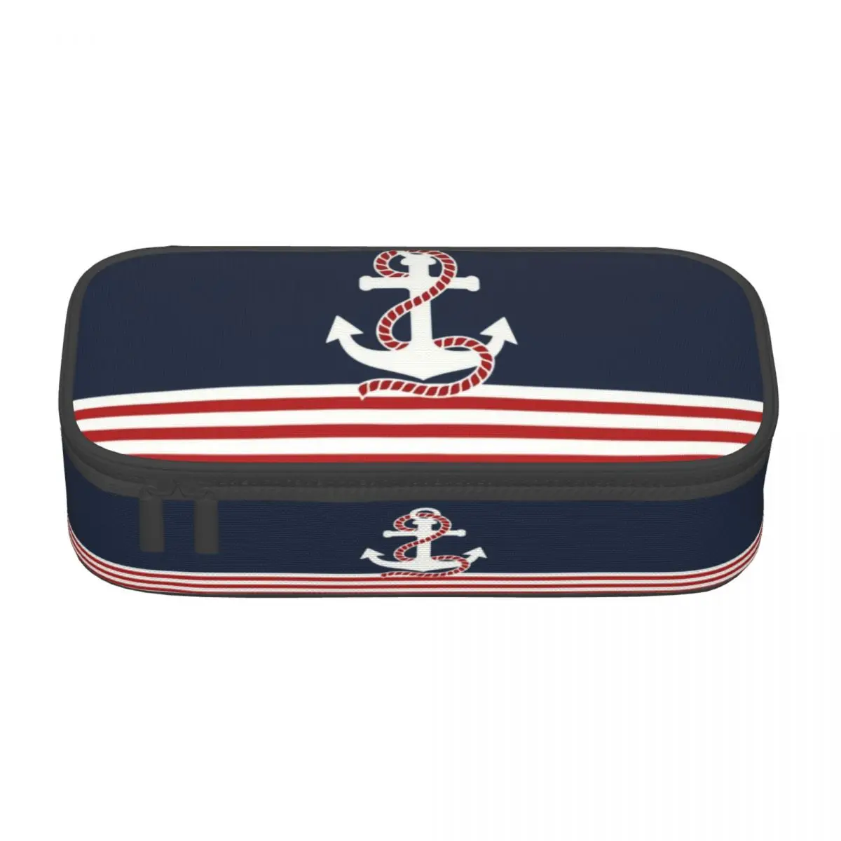 Cute Navy Blue Stripes Nautical Anchor Boat Pencil Case for Girl Boy Large Storage Pencil Bag School Accessories