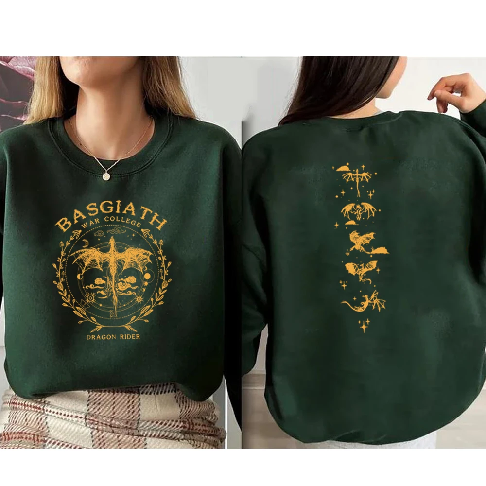 Gold Dragon Fourth Wing Sweatshirt Basgiath War College Double-side Hoodie Dragon Rider Bookish Sweater Trendy Fans Sweatshirts