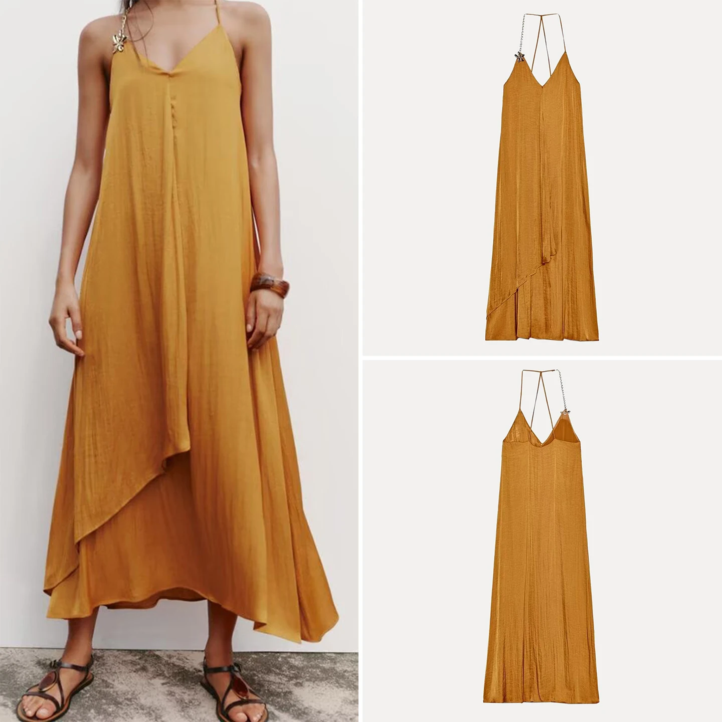 Zomer 2022 Nieuwe Dames Casual Sle Midi Dr Zijde Satijn Textuur Jurk Polyester Ademend Huidvriendelijk Dagelijks gebruik