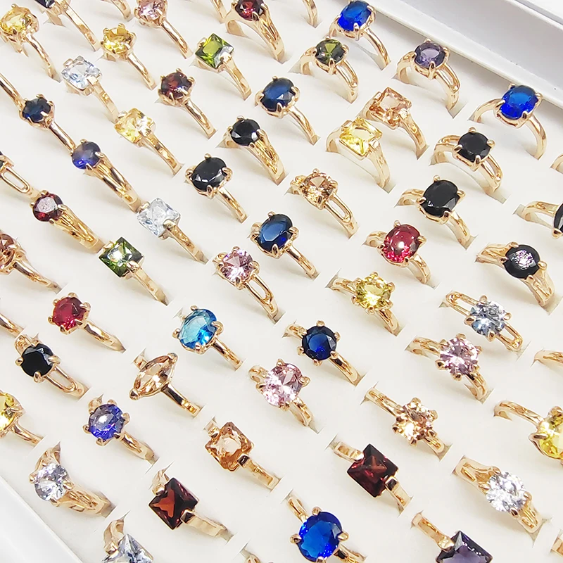 20/50pcs/Lot Wholesale Fashion Mix Style Colorful Finger Ring for Women Luxury Big Zircon Jewelry Wedding Ring Crystal Lady Girl