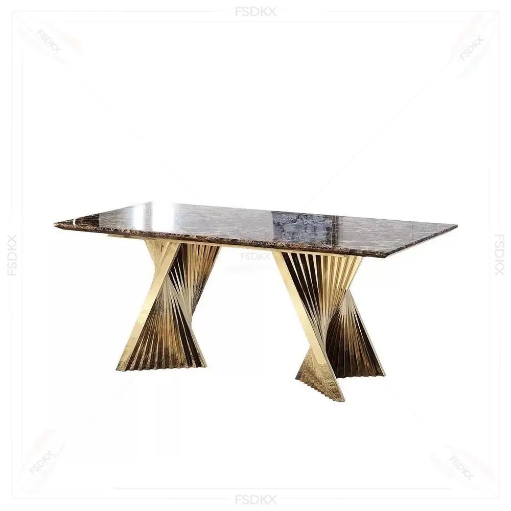 

FSDKX Factory Price New Design Gold Stainless Steel Frame Wedding Bride Table Glass Top Wedding Dining Table