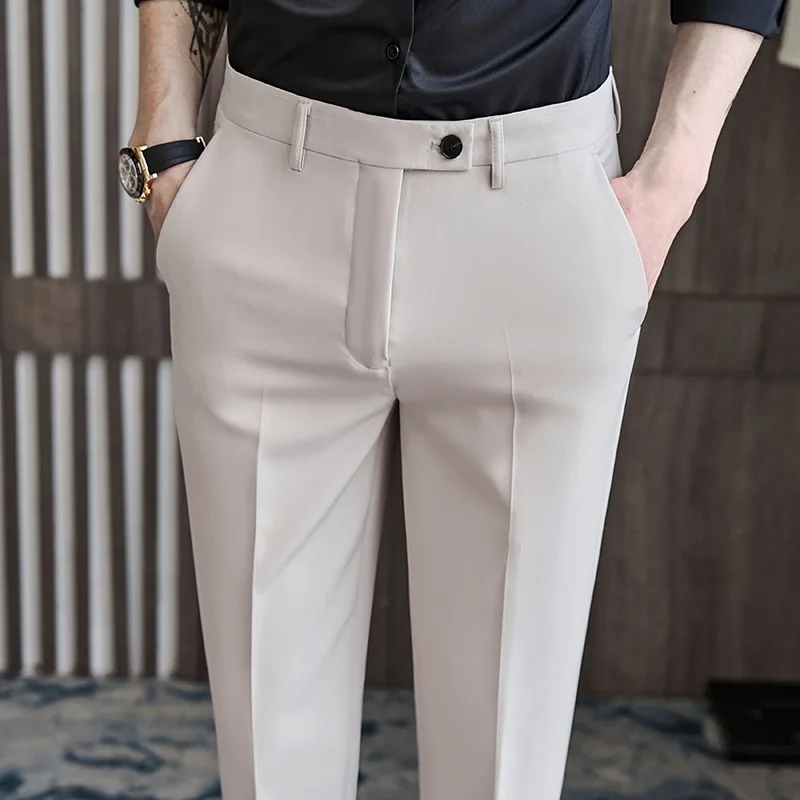 Men\'s Spring/Summer Business Formal Pants Solid Color Casual Korean Fit Suit Pants 2024 Men\'s Wedding Social Pants Plus Size 36