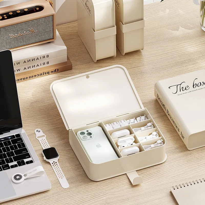 Cable Storage Box Mobile Phone Case Tempered Film Power Bank Earphone Charging Cable Sorting Desktop Compartment Storage Box
