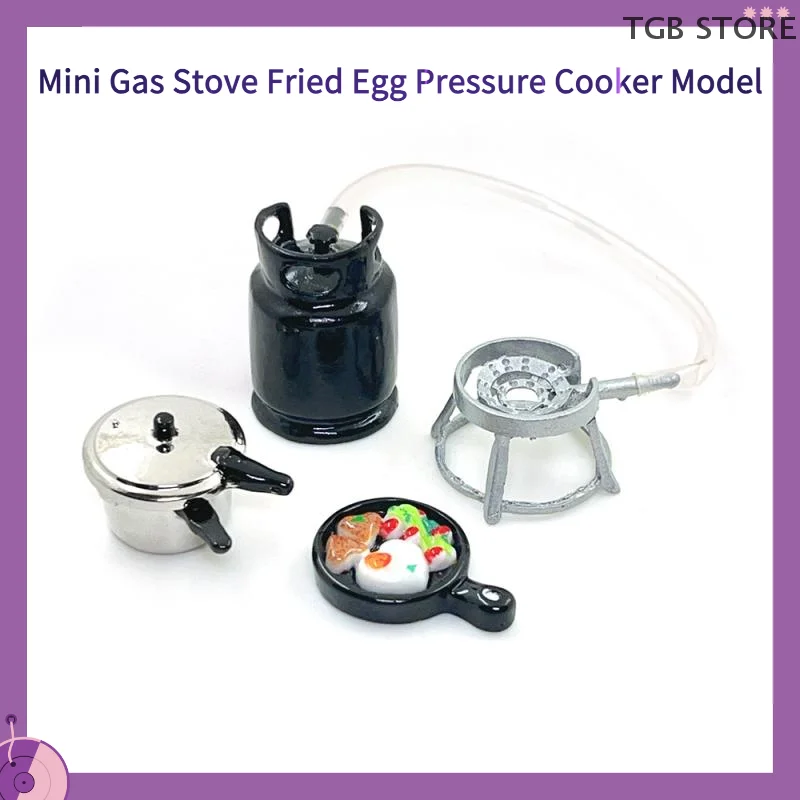 Mini fornello a gas Uovo fritto Pentola a pressione Modello Set di utensili da cucina 1/12 Casa delle bambole Casa delle bambole Giocattoli da cucina Kid Giochi di imitazione Giocattolo