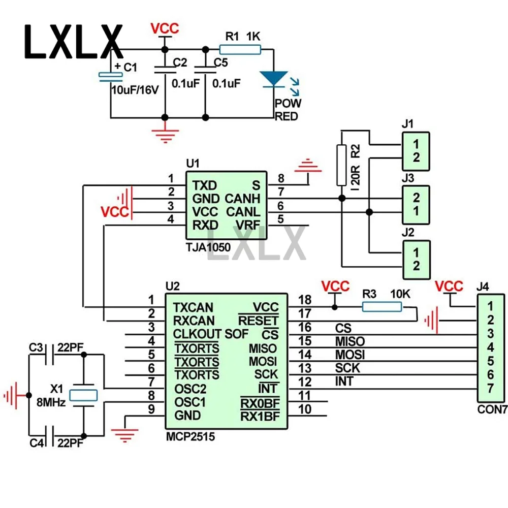 10-100 pz MCP2515 CAN Bus modulo TJA1050 ricevitore SPI per 51 MCU ARM controller