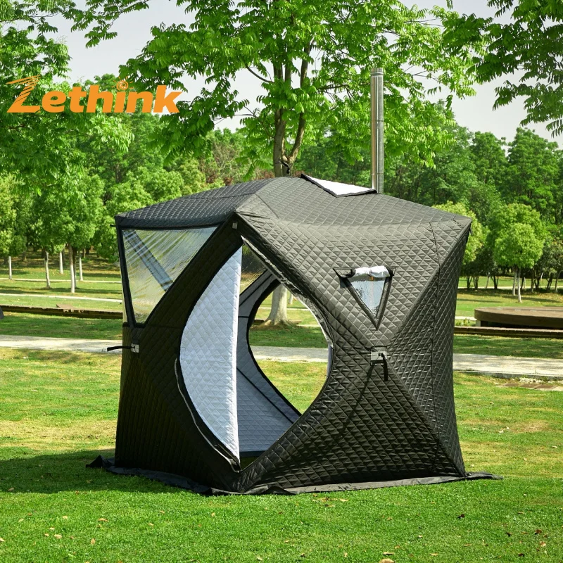 Portable Outdoor Sauna Room Tent Wood Burning Stove Carbon Fiber Pole Oxford Cotton Fabric Double Layer Parties Fishing Window