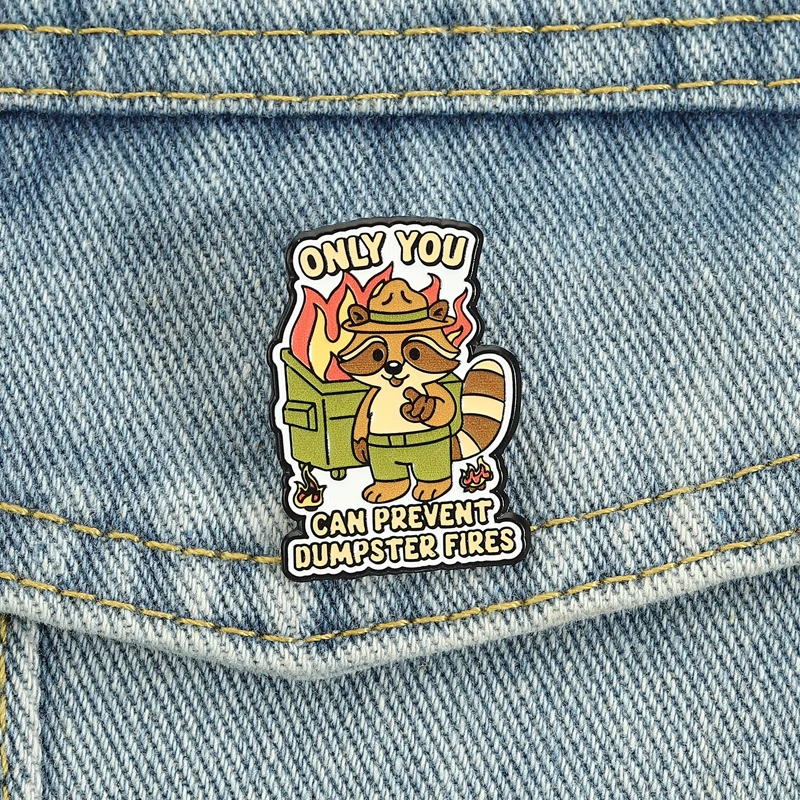 Raccoon Firefighter Pin Internet Meme Brooch with Parody Slogan Accessory for Daily Wear Light Hearted Pop Culture Style