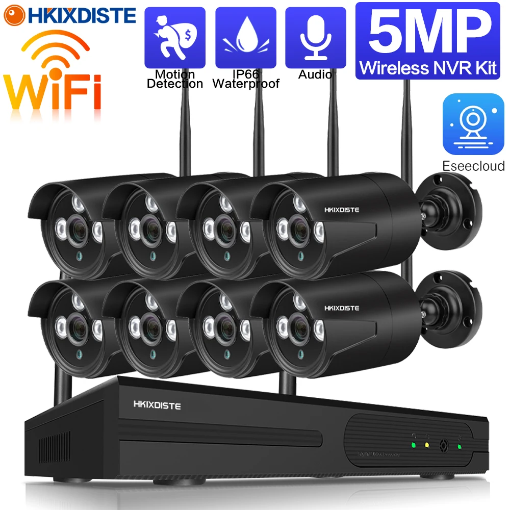 

Outdoor CCTV Security Camera 8 Channel Wifi Wireless System 5MP 8CH Wifi NVR Kit Waterproof Bullet Camera Video Surveillance Set