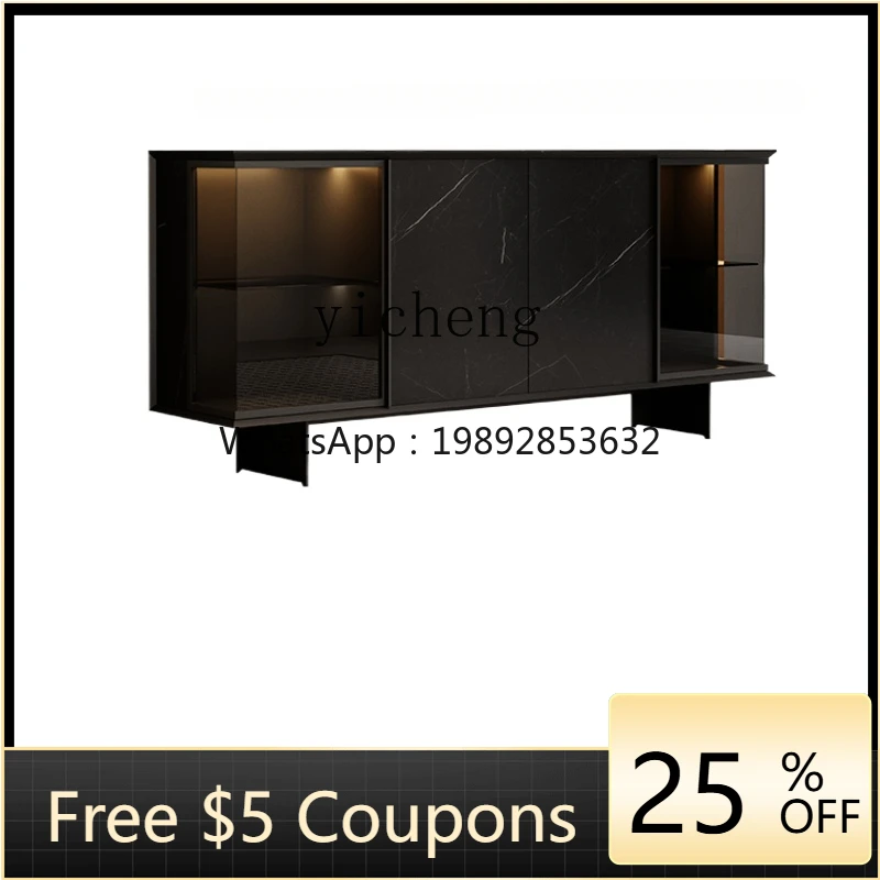 

Italian Minimalist Stone Plate Sideboard Cabinet Living Room Locker Glass Wine Display Cabinet