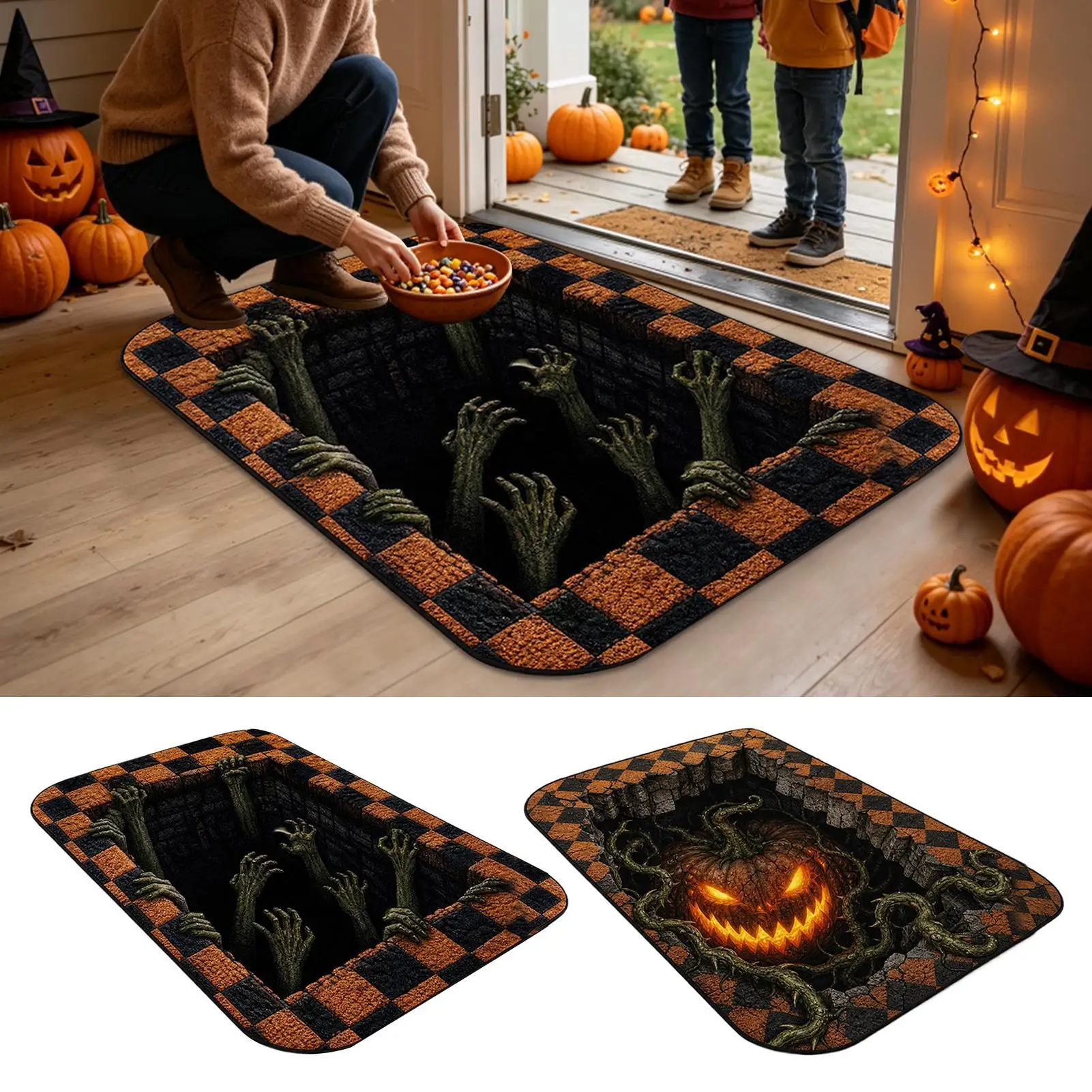 Halloween Door Mat Spooky Scary Soft Doormat Holiday Decoration Halloween Optical Illusion Rug For Bathroom Bedroom Living Room