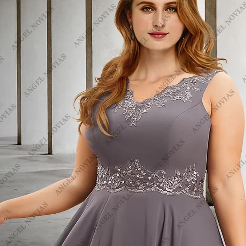 Personalizado duas peças a linha casamento convidado mãe da noiva vestidos vestido formal decote em v chiffon comprimento do chá com apliques