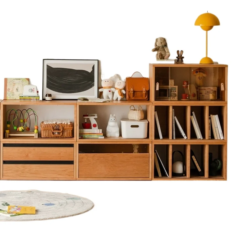 

Solid wood cherry wood free combination cabinet Japanese multi-functional living room floor cabinet bookcase