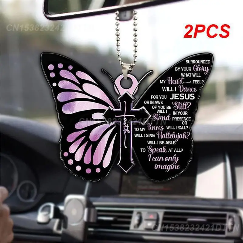 2PCS Keychain Accessories Universal Personalized Style Car Pendant Car Interior Accessories Butterfly Cross Shape Design Widget