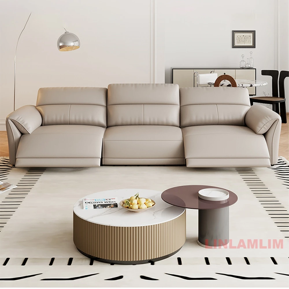 أريكة كرسي حديثة من MINGDIBAO مع طاولة صينية مخفية قابلة للطي ومنفذ USB - أريكة مقسمة من الجلد الطبيعي الإيطالي لغرفة المعيشة #3