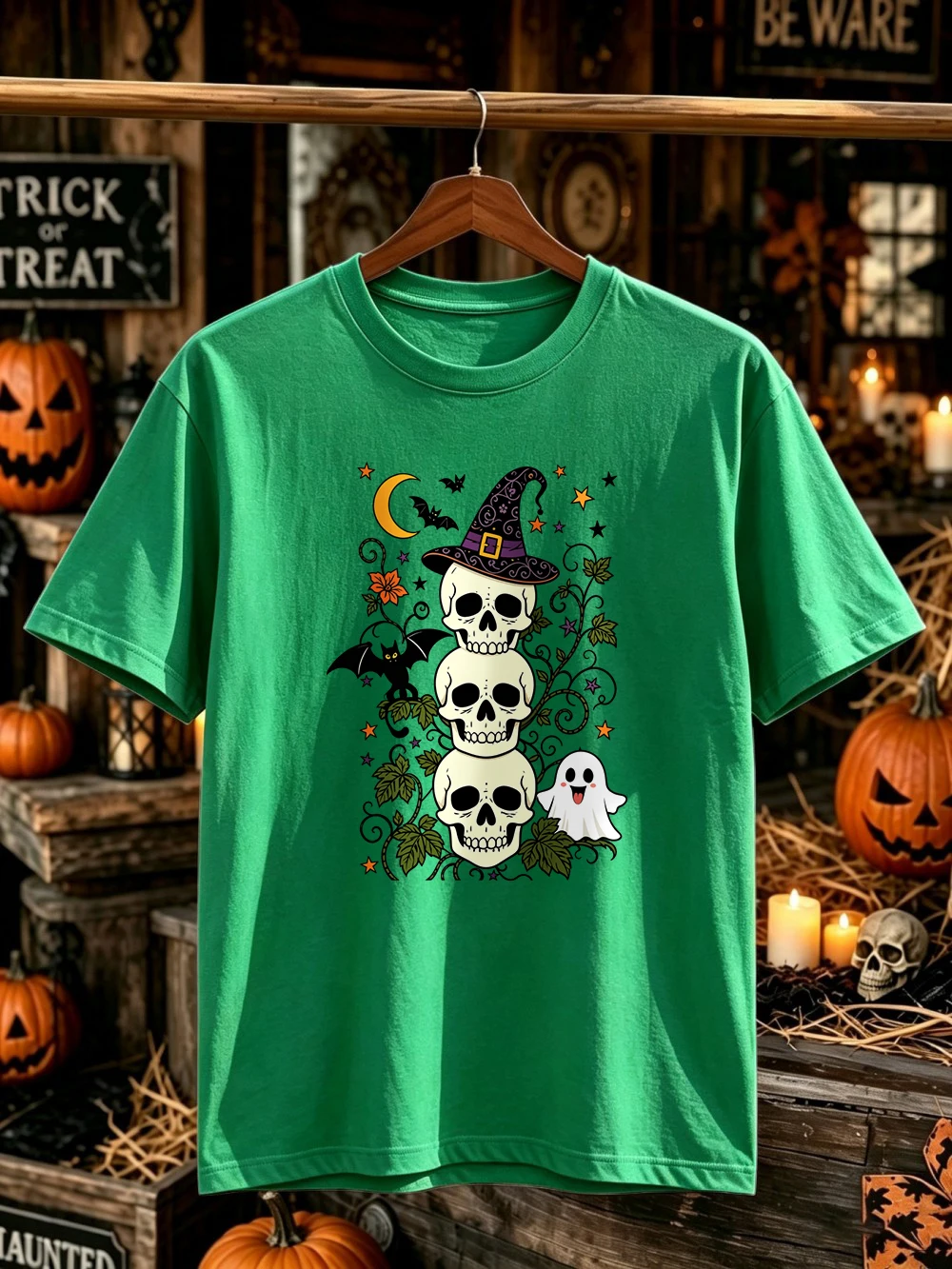 Stacked Skulls Halloween Prints Mens T-Shirt Cotton Summer Soft Tops Oversized O-Neck Short Sleeve T Shirt Casual Male Clothes
