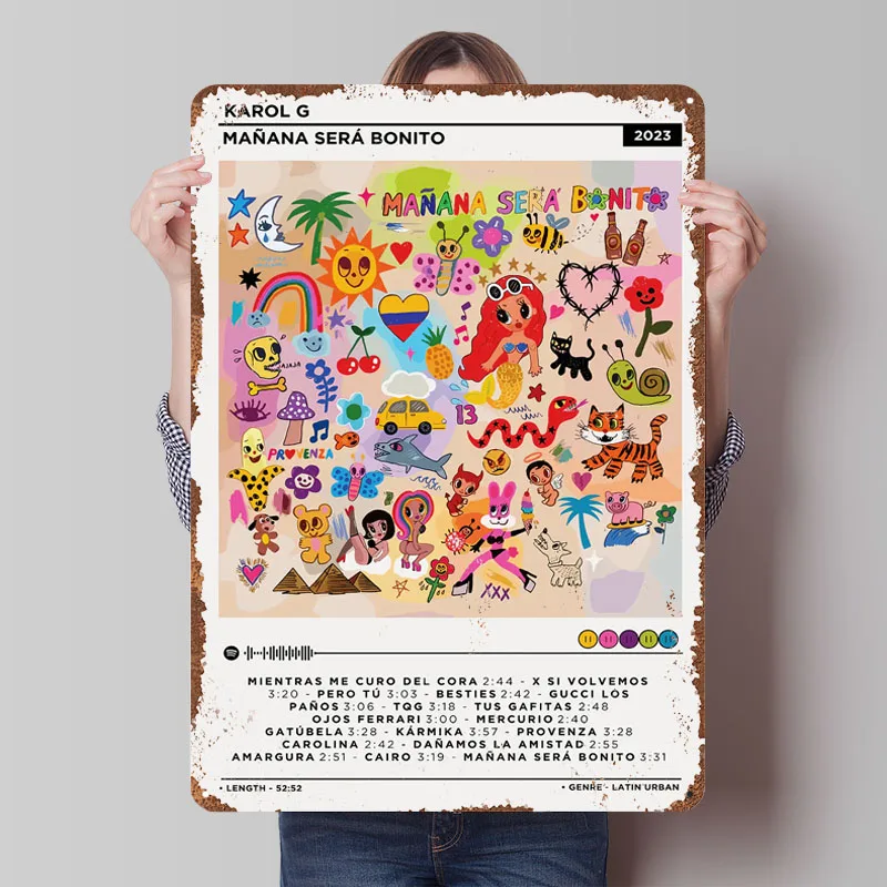 Karol G Mañana Sera Bonito ملصق روك سينجر علامات معدنية ركن القهوة بار تخصيص الراب تين تسجيل لغرفة المنزل جدار الفن