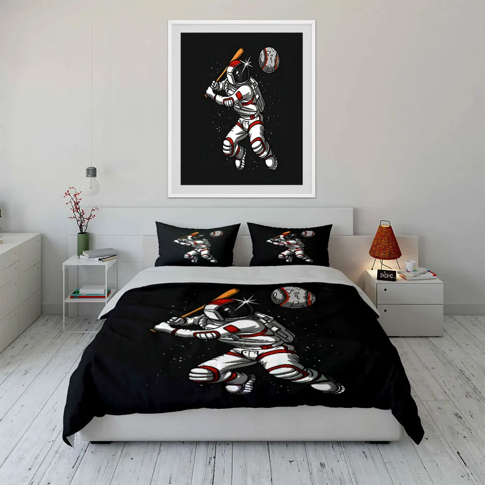 Starry Sky Astronaut swinging baseball bat Print Soft Comfortable Duvet Cover Bedding Set Included 1*Duvet Cover  2*Pillowcases