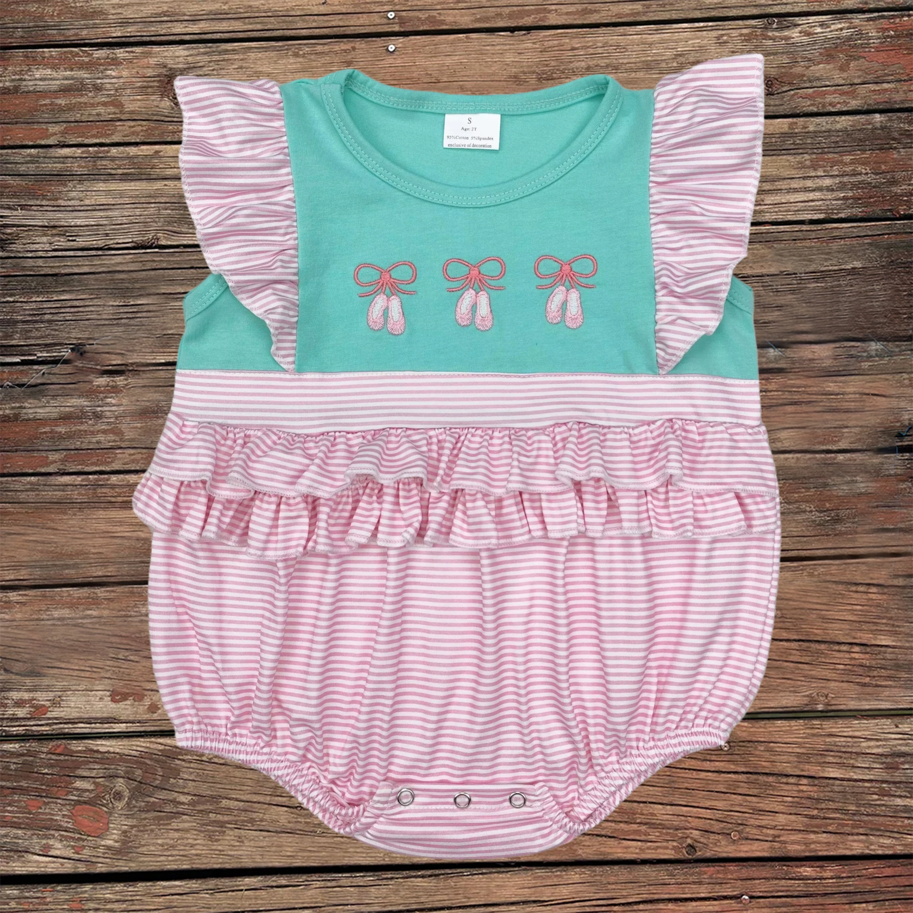 atacado-verao-recem-nascido-bordado-bebe-infantil-meninas-sapatos-de-bale-manga-flutter-listras-macacao-da-crianca-criancas-bodysuit