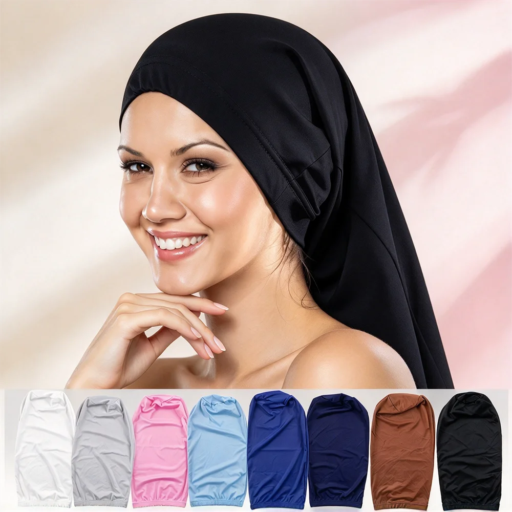Solid Color Hijab Inner Undercap for Women, Dreadlock Cap Stretch Long Tube Head Wrap, Soft Breathable Hair Cover Under Hijab