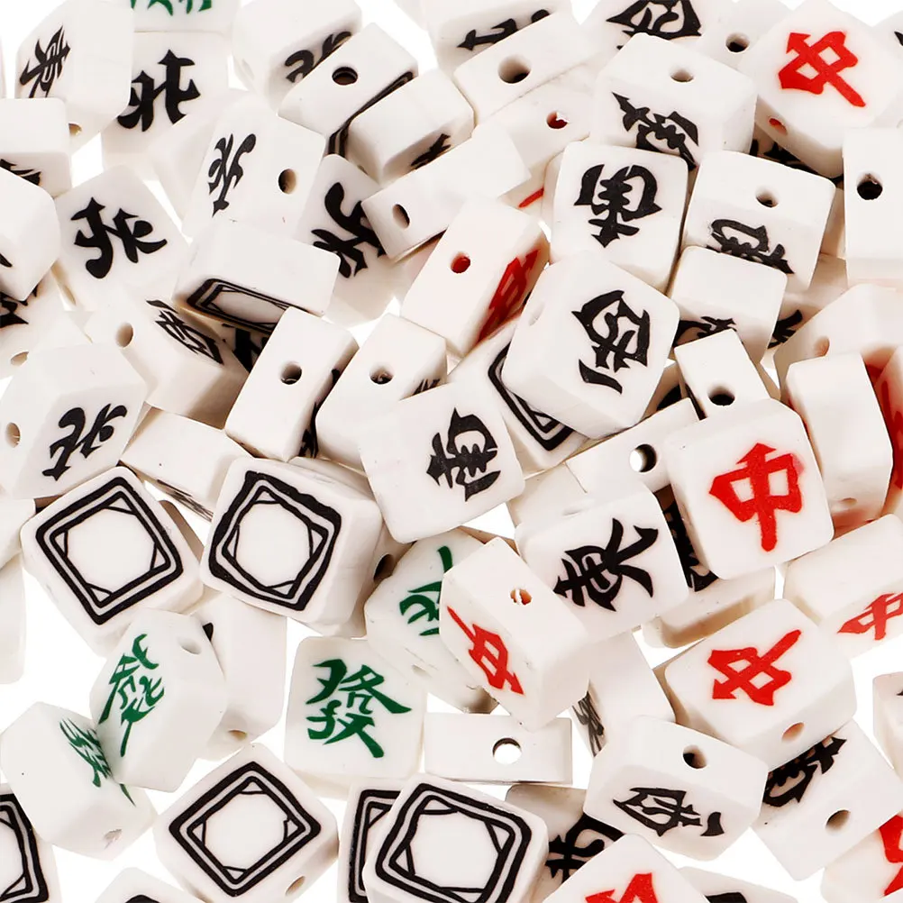 50pcs Mahjong Tile Clay Beads Unique Flat Polymer Spacer For Diy Bracelet Necklace Jewelry Making Craft Kit Children Safe