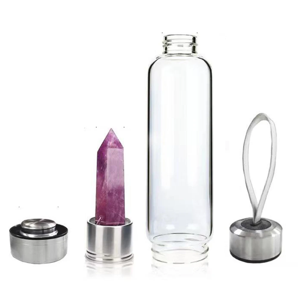 550 ml edelsteen glazen fles energie natuurlijke kwartskristal water drinkfles helende kristal doordrenkte glazen waterfles