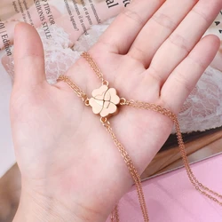 M2EA 4 Piece Four Leaf Clover Stitching Necklace Magnet Stone BFF Friendship Heart Pendant Chain Choker Necklace Jewelry