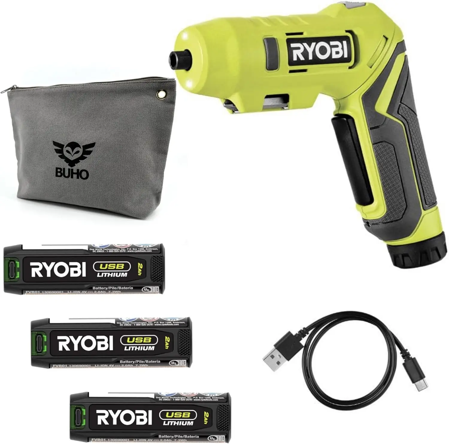 

Small USB Lithium Screwdriver Bundle with Power Screwdriver, (3) 2.0 Ah Lithium Batteries, Zipper Tool Pouch, and USB Charging C