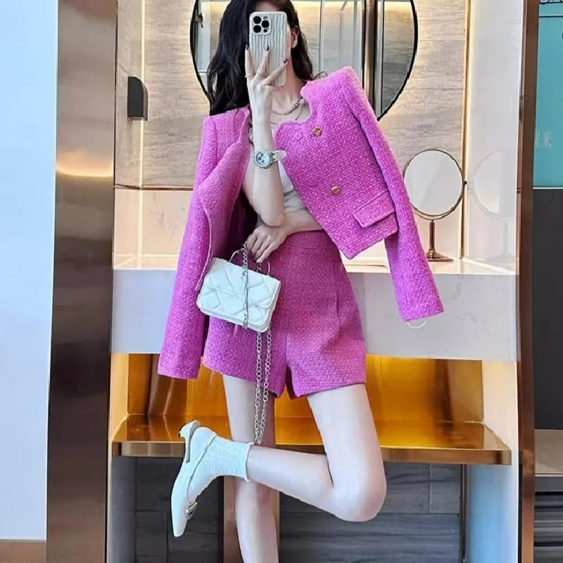 

Spring New High-end Xiaoxiangfeng Suit Jacket Femininity Celebrity High-end Foreign Style Fashion Shorts Two-piece Set Comfort