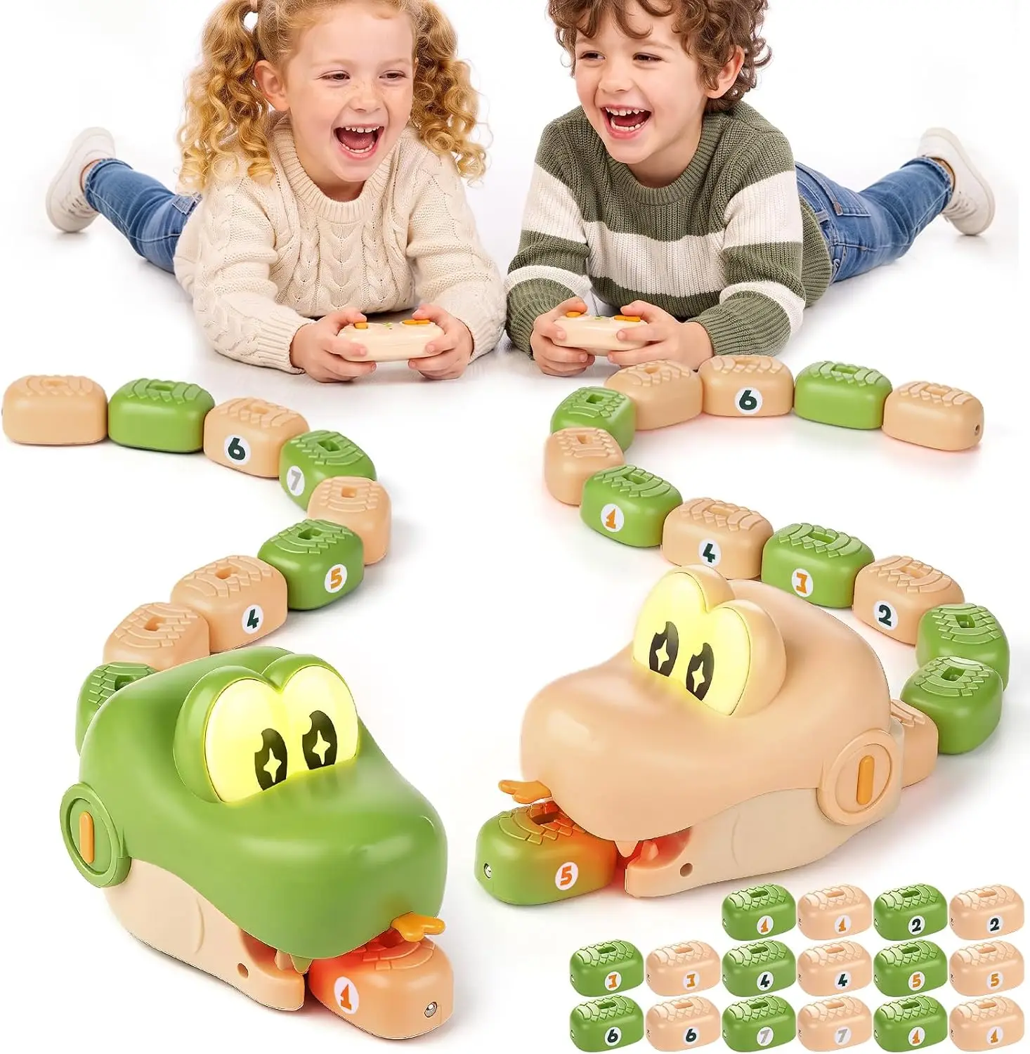 RC Toy Magnetic Eating Snake Remote Control Car Toy Dual Player Battle Rechargeable Flash Car Game Party Interactive Toys Gift