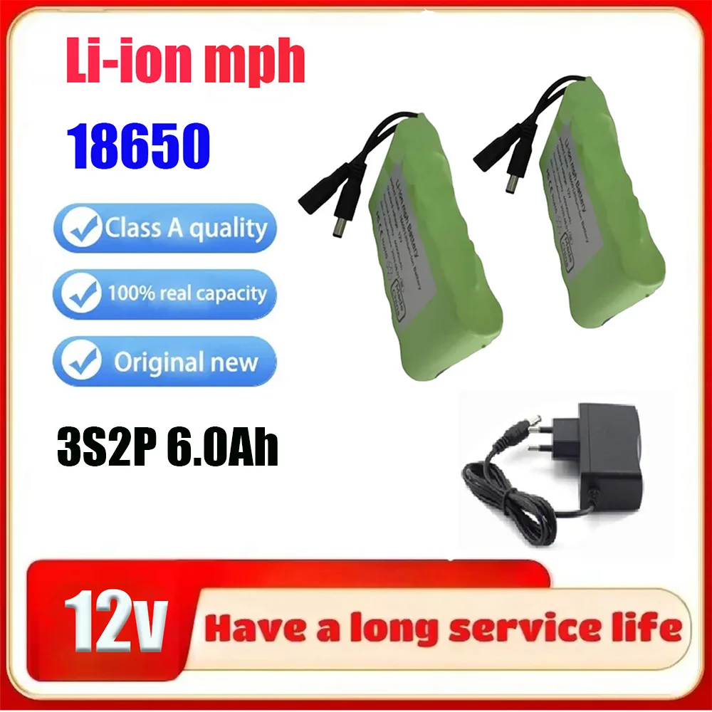 

12V 6ah 3S2P18650Original NEW Portable Battery Rechargeable Lithium Ion Battery Pack Capacity DC 12.6v 30Ah CCTV Cam Monitor +