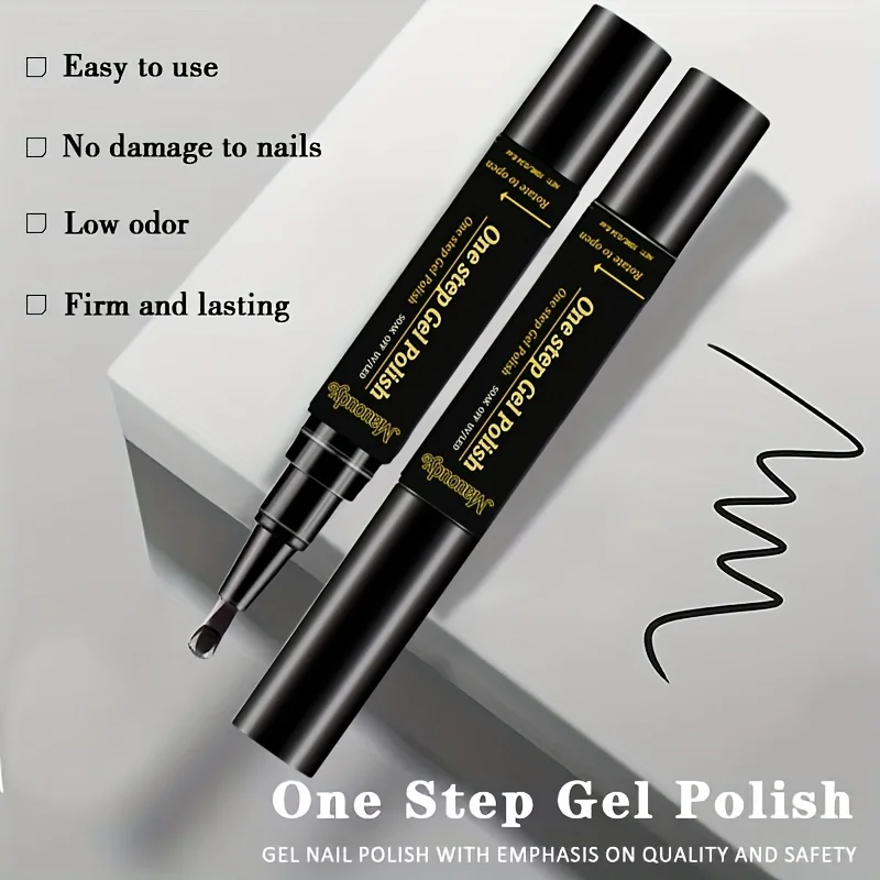 طلاء أظافر جل بخطوة واحدة باللونين الأبيض والأسود - لا يتطلب معطفًا أساسيًا/طلاء أظافر أسود لامع يدوم طويلاً، ومطبق في واحد #3