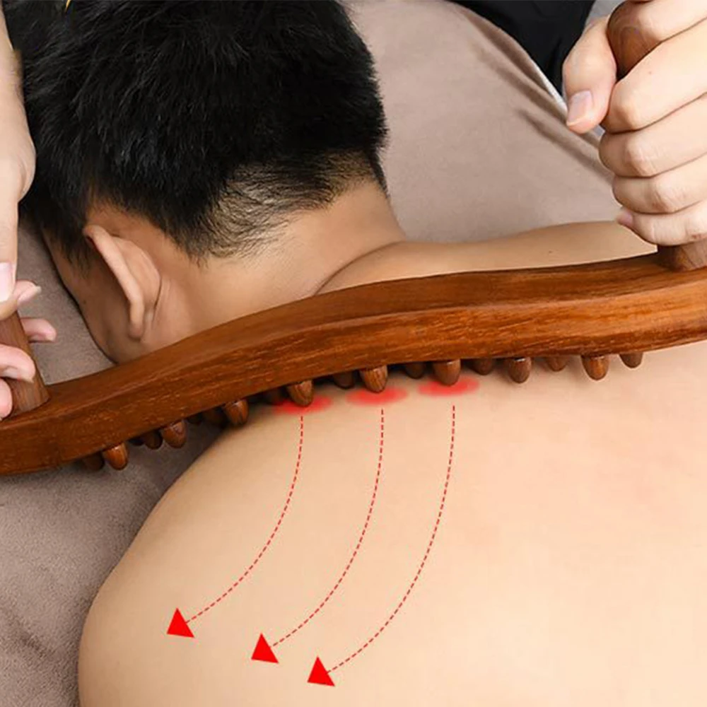 Guasha Wood Stick Tools Wooden Therapy Scraping Lymphatic Drainage Massager, 34 Beads Point Treatment Gua Sha Tools for Back Leg