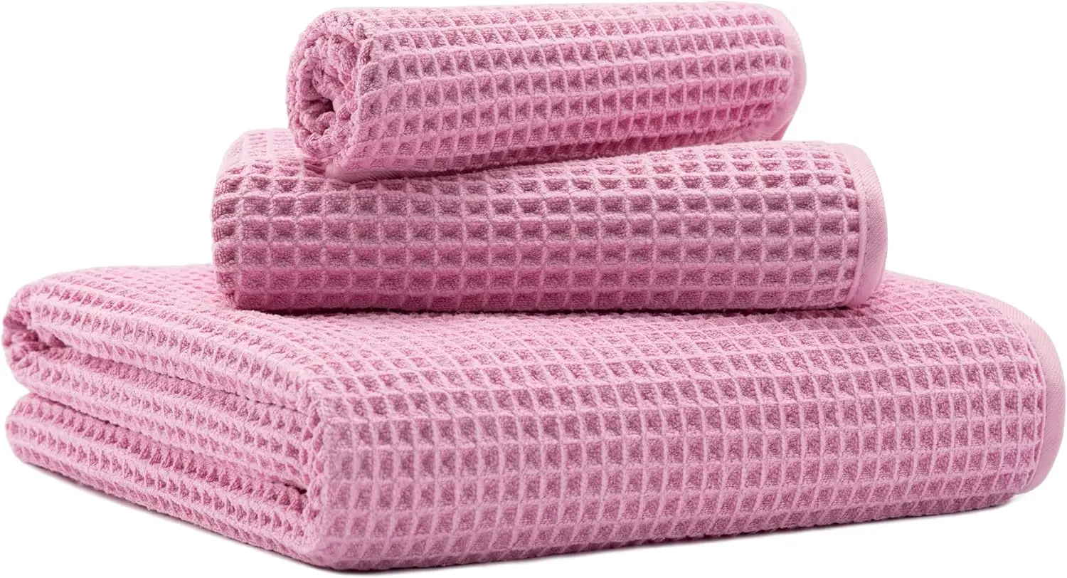 Juego de 3 Toallas de Baño Extra Grandes Tipo Waffle, 430 GSM, Suaves, Absorbentes, de Secado Rápido, Sin Pelusas, Incluye Toallas de Baño, para Cara y Manos