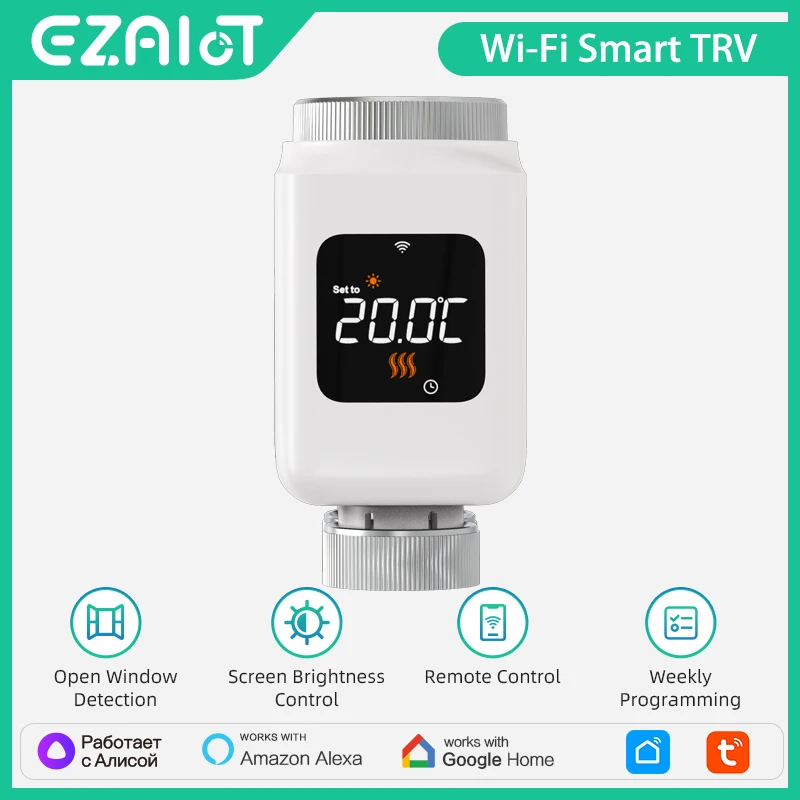 Tuya Smart WiFi Thermostatisches Heizkörperventil (TRV) – Programmierbarer App-gesteuerter Heizungsregler mit Sprachsteuerung (Alexa, Google Home, Alice) – Kein Gateway erforderlich