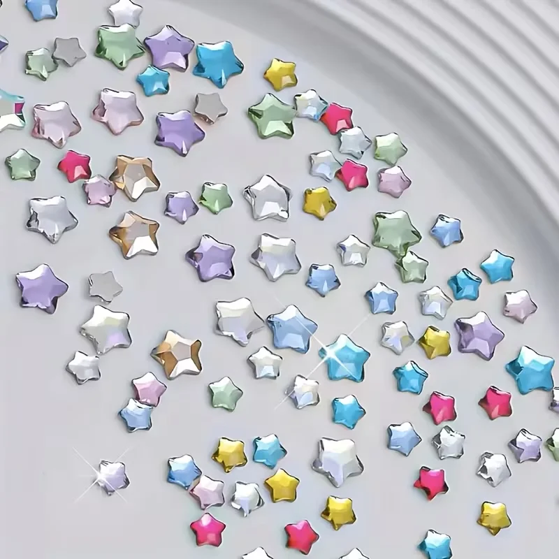 100 Stück 3D bunte Stern-Nagelkunst-Accessoires mit flachem Boden, in gemischten Größen von Nageldekorationsartikeln – Detail 5