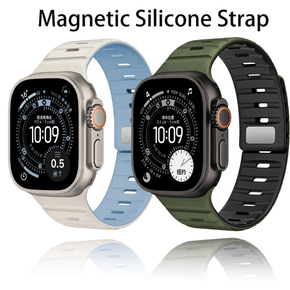 Magnetisches Silikonarmband für Apple Watch Ultra 3/2/1 49 mm 11 10 46 mm 42 mm Sport Bequem IWatch 9 8 7 6 5 4 SE3 45/41/44/40 mm