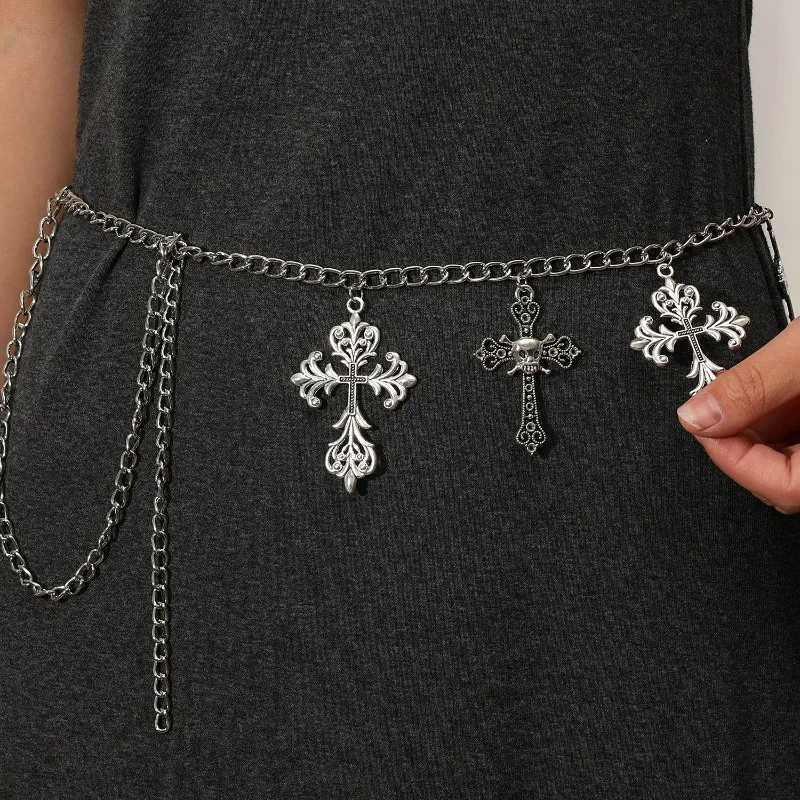 Portachiavi a catena a strati incrociati in metallo punk retrò per uomo Donna Portachiavi in vita Portafoglio Jeans Pantaloni hip-hop Cintura Accessori per gioielli