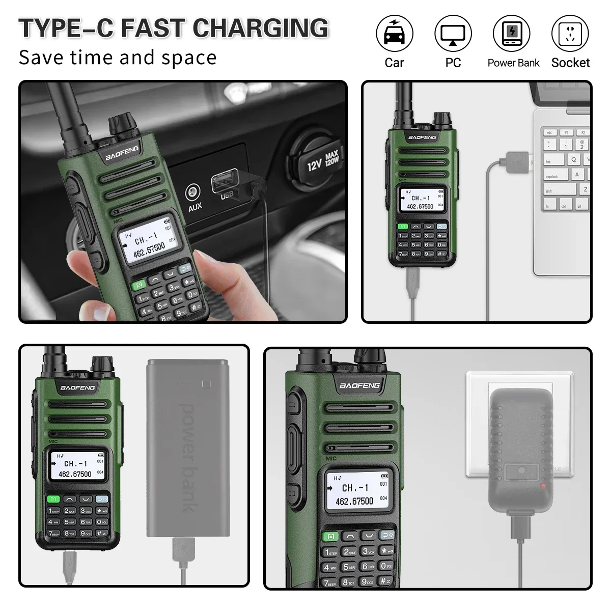 BaoFeng UV-13 PRO V1 V2 Walkie Talkie High Power Multi Band Type-C Charger DTMF AM FM 999CH Long Range UV-5R Ham Two Way Radio
